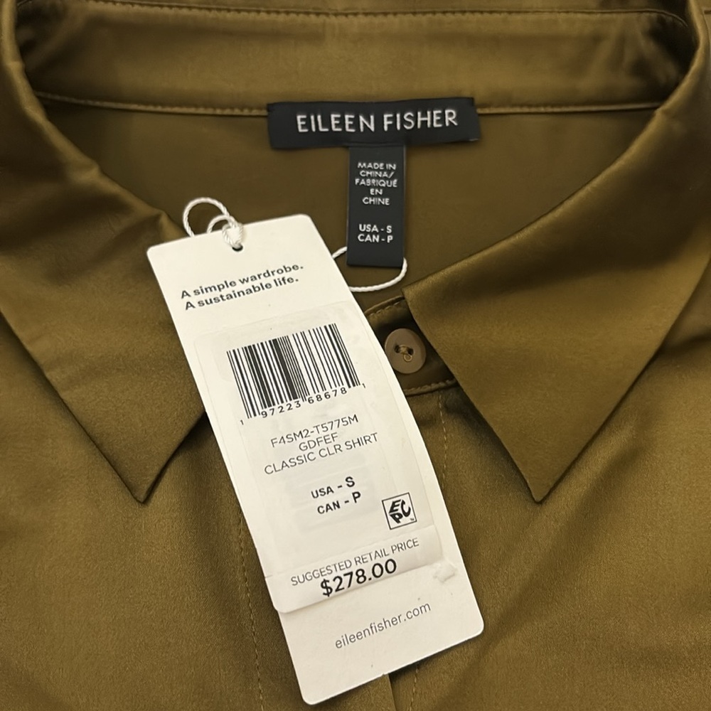 NWT Eileen Fisher Stretch Silk Charmeuse Classic Collar Shirt - Picture 10 of 10